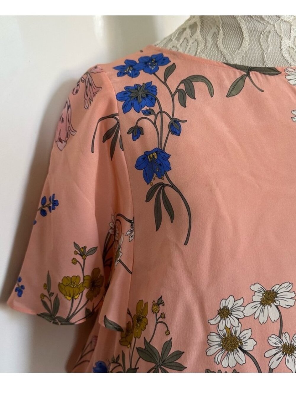 J Crew Silk Flutter Sleeve Floral Top in Botanical Print Melon Plus sz 3X - Picture 7 of 14